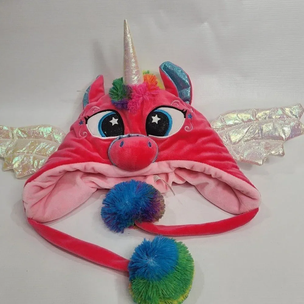 Girls Pink Unicorn Pegaus Plush Winter‎ Hat - OSFM - Pink